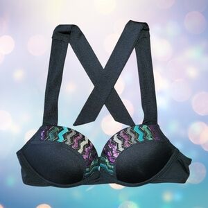 RARE Victoria's Secret Bombshell Beaded Sequin Halter Bikini Top, XS/S, VGUC